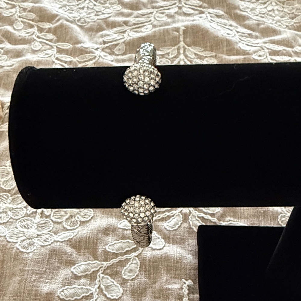 Touchstone Crystal Silver Crystal Pave Cable Cuff Bracelet
